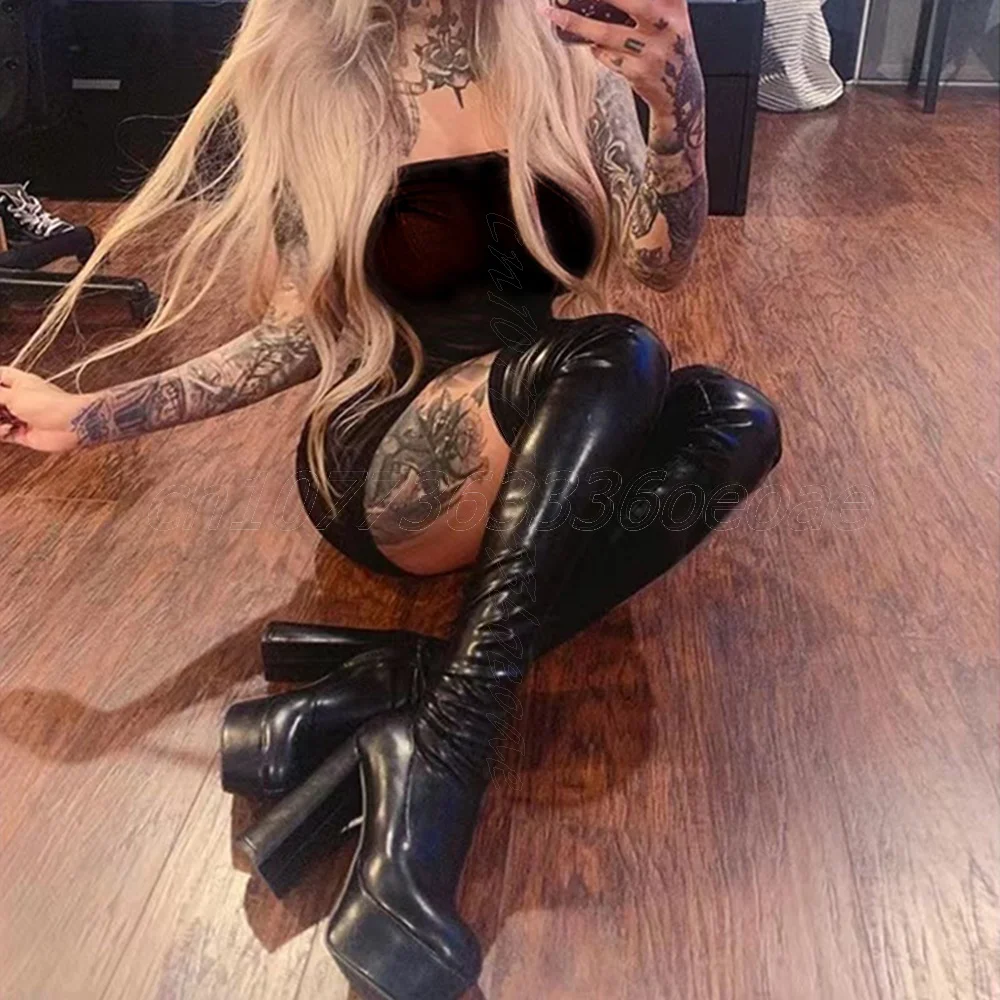 

Side Zipper Thigh High Boots Skintight Matte Leather Shoes for Women Chunky High Heels Fashion Shoes 2025 Zapatos Para Mujere