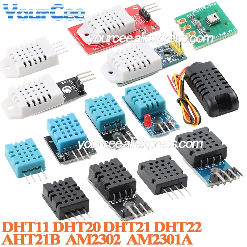 2pcs/1pc Digital Temperature and Humidity Sensor Module Induction probe DHT11 DHT20 DHT21 DHT22 AM2320 AM2301 AM2301A AHT21B