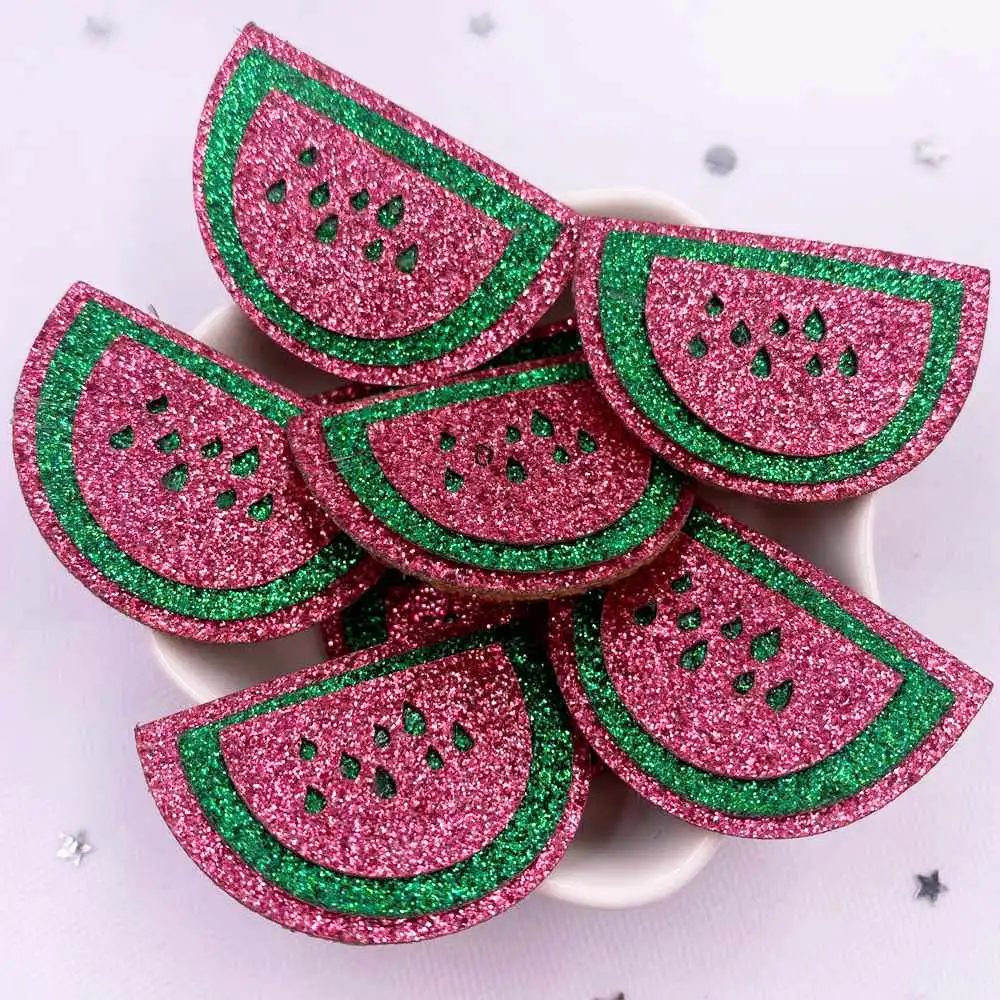 10pcs Felt Fabric Colorful Glitter Bepowder  Kawaii Watermelon Patch Applique Sewing DIY Hair Bow Craft Handmade Supplie