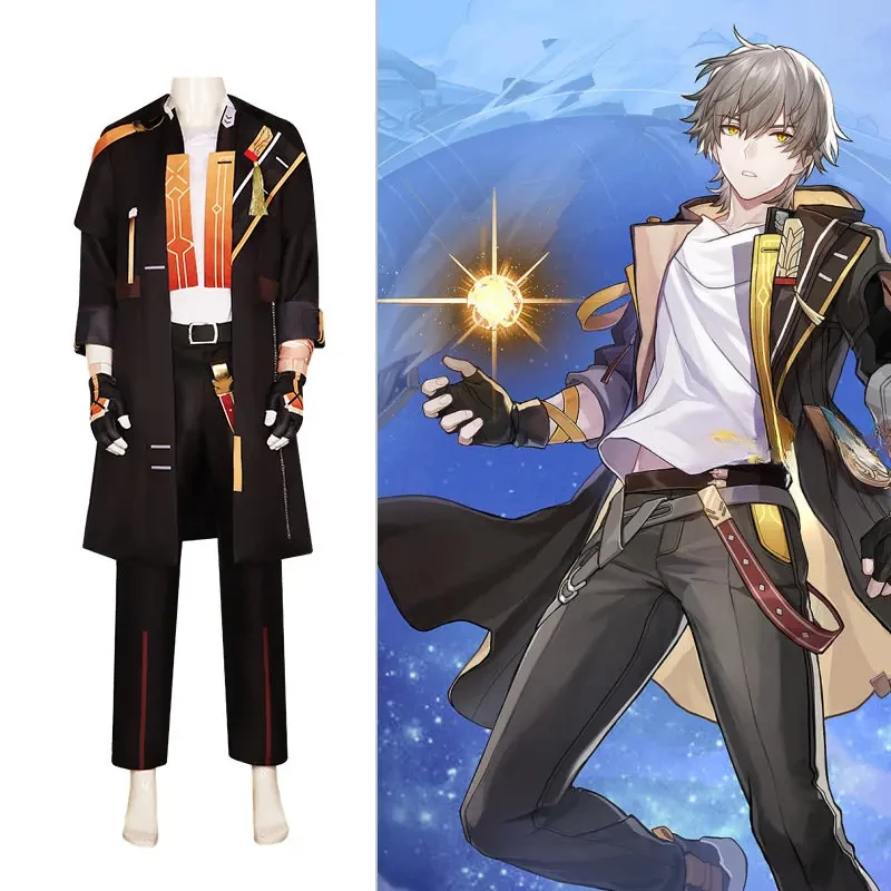 Honkai Star Rail Trailblazer Costume Cosplay parrucca gioco uniforme Trench personaggio dei pantaloni guanti capelli grigi uomini festa di Halloween