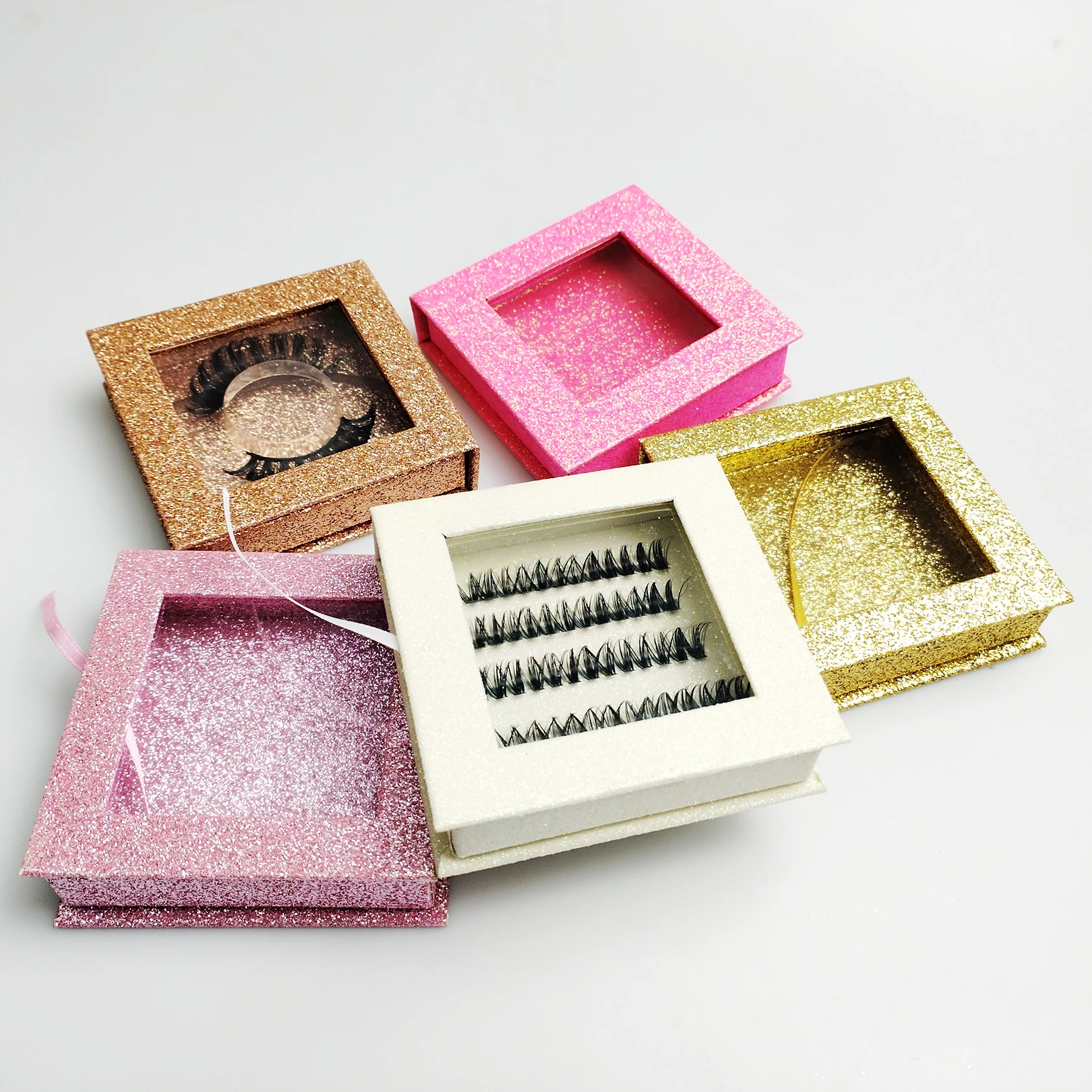 Wholesale DIY Cluster Lash Box Case With Diamond Handleaux Cils 25mm Lash Boxes Eyelash Packaging Box Magnetic Square Case Bulk