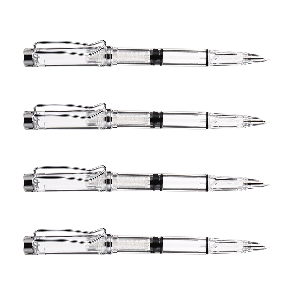 

4pcs Transparent Fountain Pen Refillable Ink Pen with Converter Smooth Writing School Office Kids Stationery for Friends