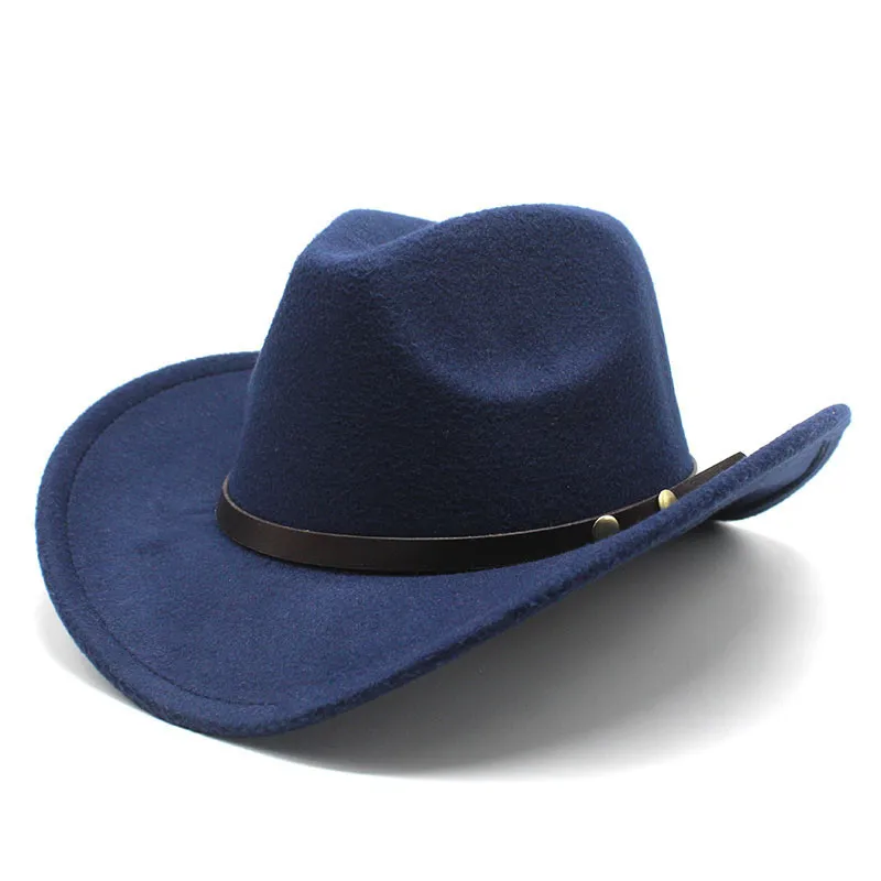 Neue Unisex Vintage Western Cowboy Cowgirl Filzhut mit Punk Gürtel Winter Herbst Panama Nachahmung Wolle Jazz Cap – Detail 12