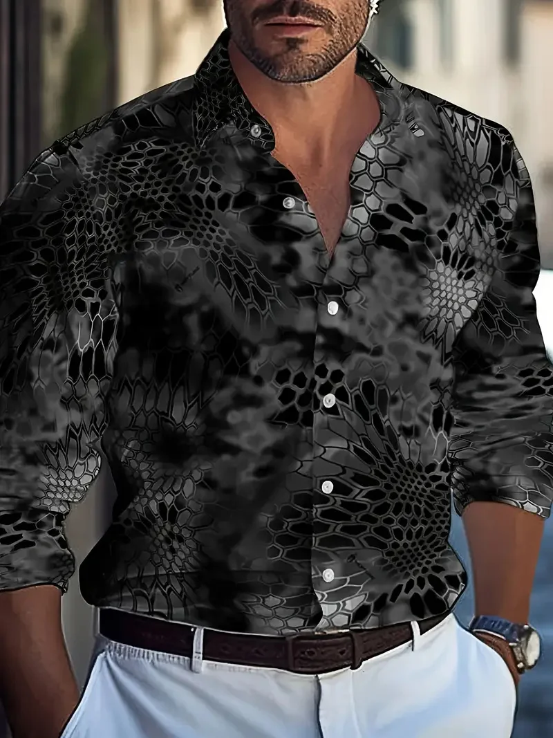 

Мужская рубашка с длинным рукавом и пуговицами, винтажная рубашка с 3D цветочным принтом, роскошный элегантный топ с лацканами, повседневный мужской топ