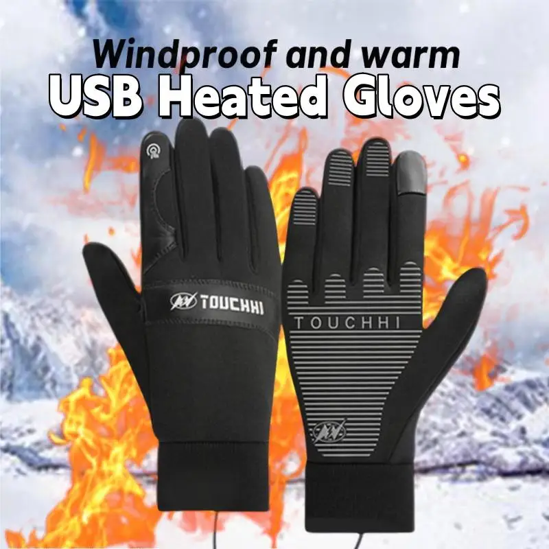 USB Heated Gloves Waterproof Touchscreen Winter Snowboard Gloves Hand Warmer Outdoor Fishing Skiing Motorcycle Bicycle Gloves