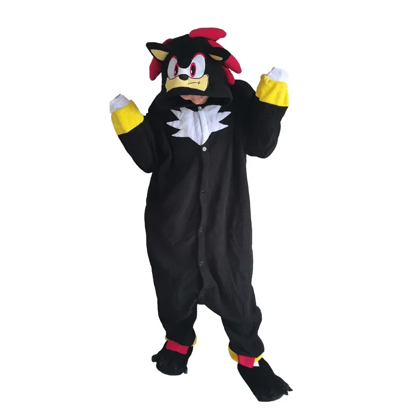 Large Kigurumi pajamas fleece hedgehog onesie for adults men black anime costume boy girls pijamone-piece full body overalls