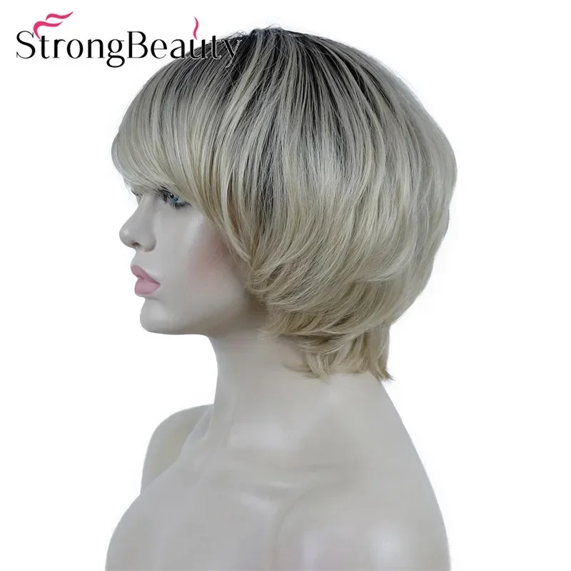 StrongBeauty Short Straight Bob Synthetic Wigs Women Soft Layered Hair Ombre Wig