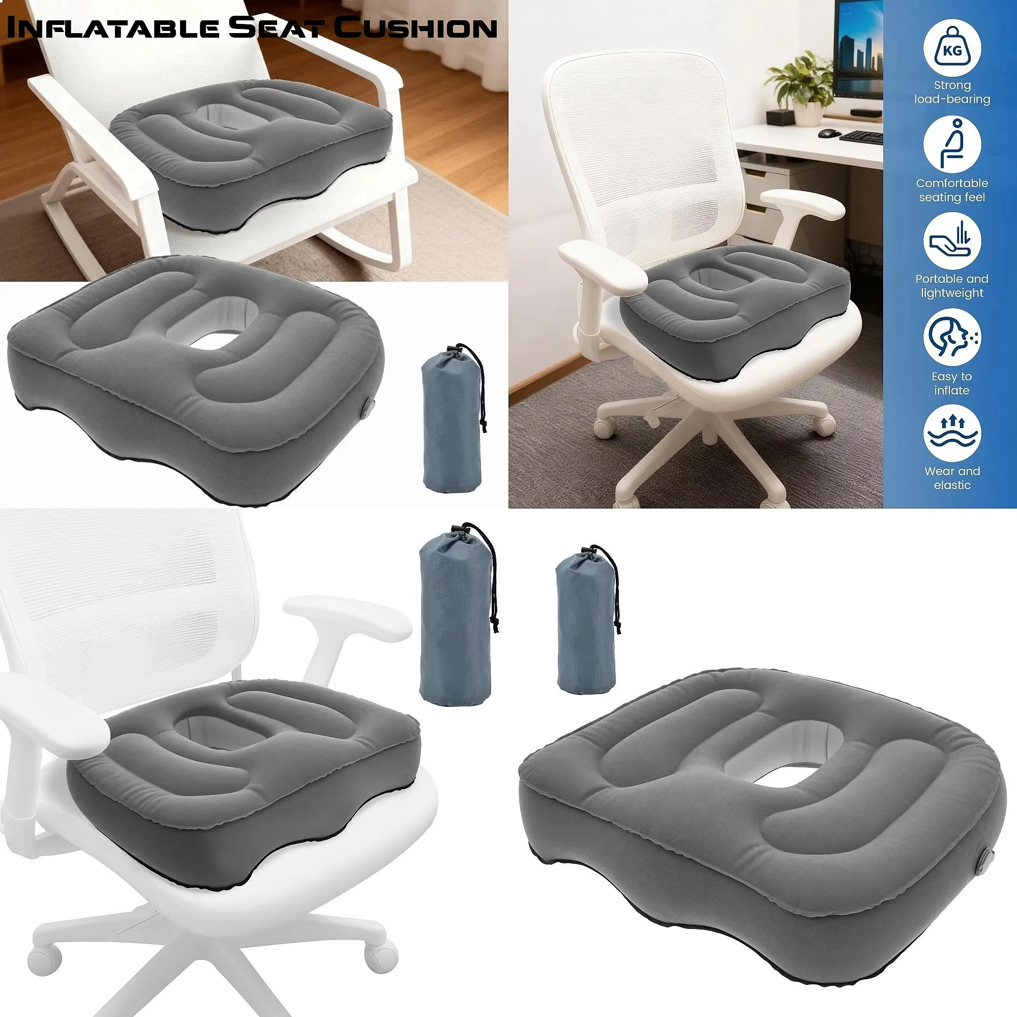 Portable Inflatable Seat Cushion Perforated Design Air Cushion Office High Elasticity Pressure Ulcer Cushion