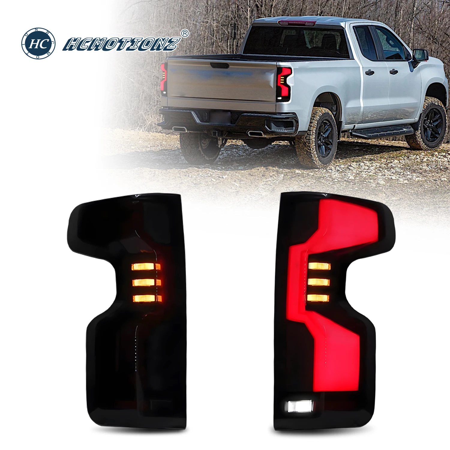 

HCMOTIONZ светодиодные задние фонари для Chevrolet Silverado 2019-2025 1500/2500/3500 DRL запуск анимации задние фонари в сборе