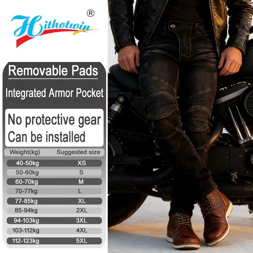 Mens Black Motorcycle Jeans offroad riding pants motorbike trousers with Armor pockets Armor Not included
