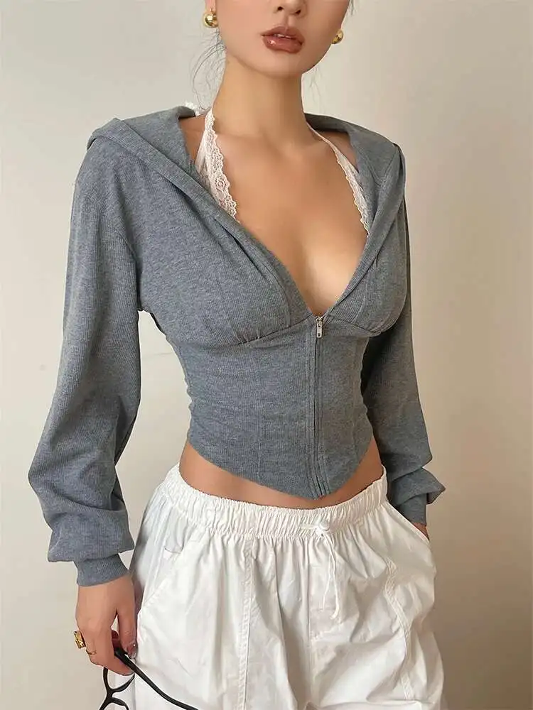 

Hot Girl Big V-neck Irregular Fake Two Piece Hooded Hoodie Lace Sexy Women New Top Hot Sexy Women Tops Jersey Sweatshirt 0H2U