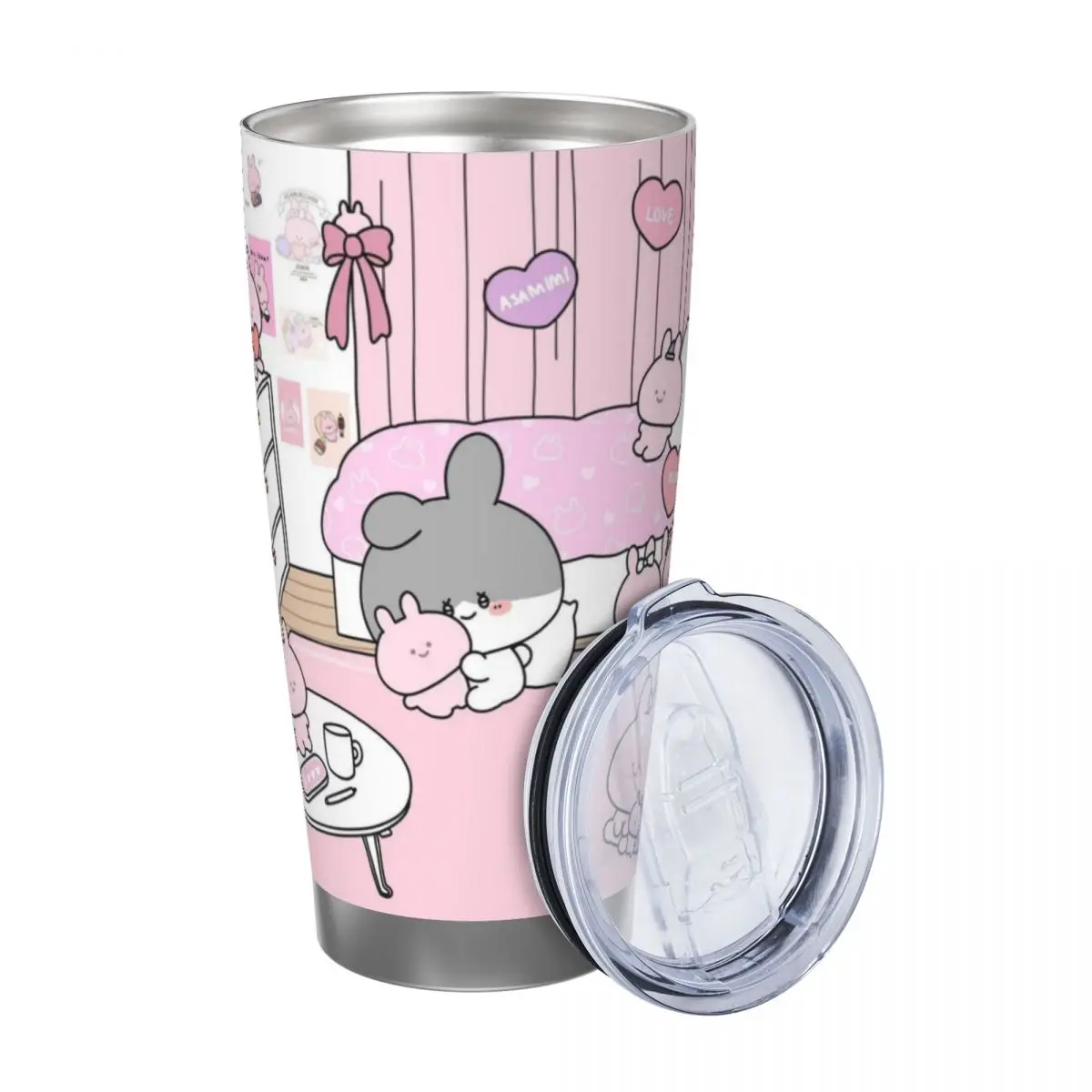 Asamimichaan Cute Asamimi 20oz Stainless Steel Insulated Thermal Coffee Car Cup Cold Hot Mugs Vacuum Flask