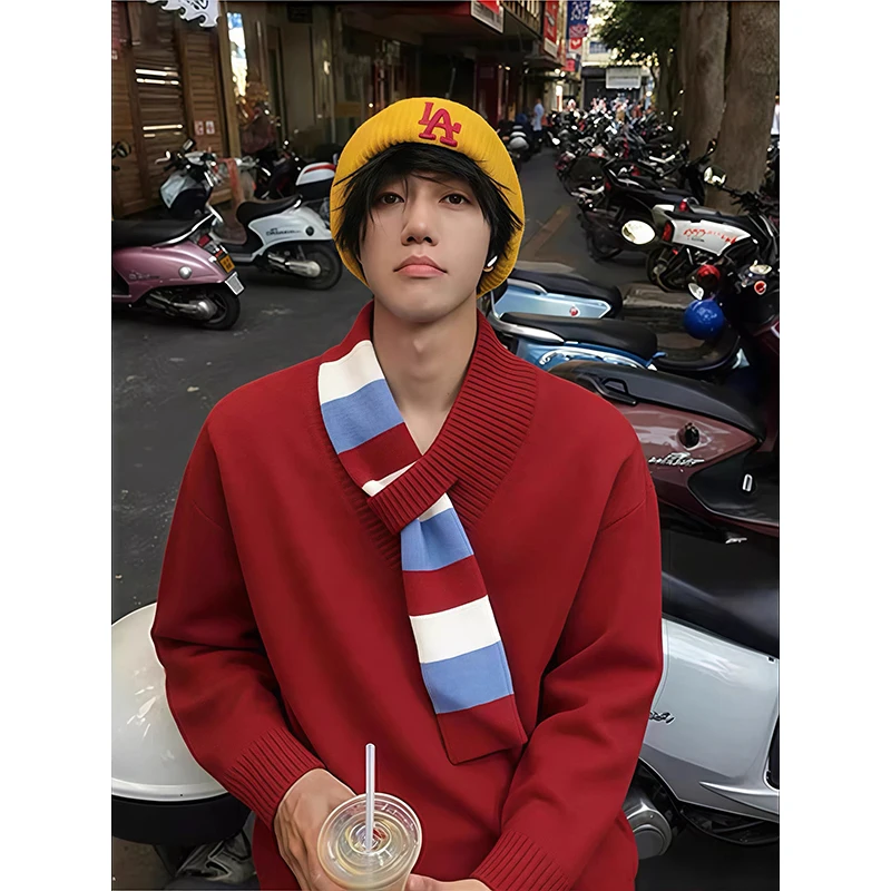 

Red Thiened Knitted Sweater for Men Luy Dragon Year Winter Warm Top Cross Year Celebration Faionable Casual Long Sve...