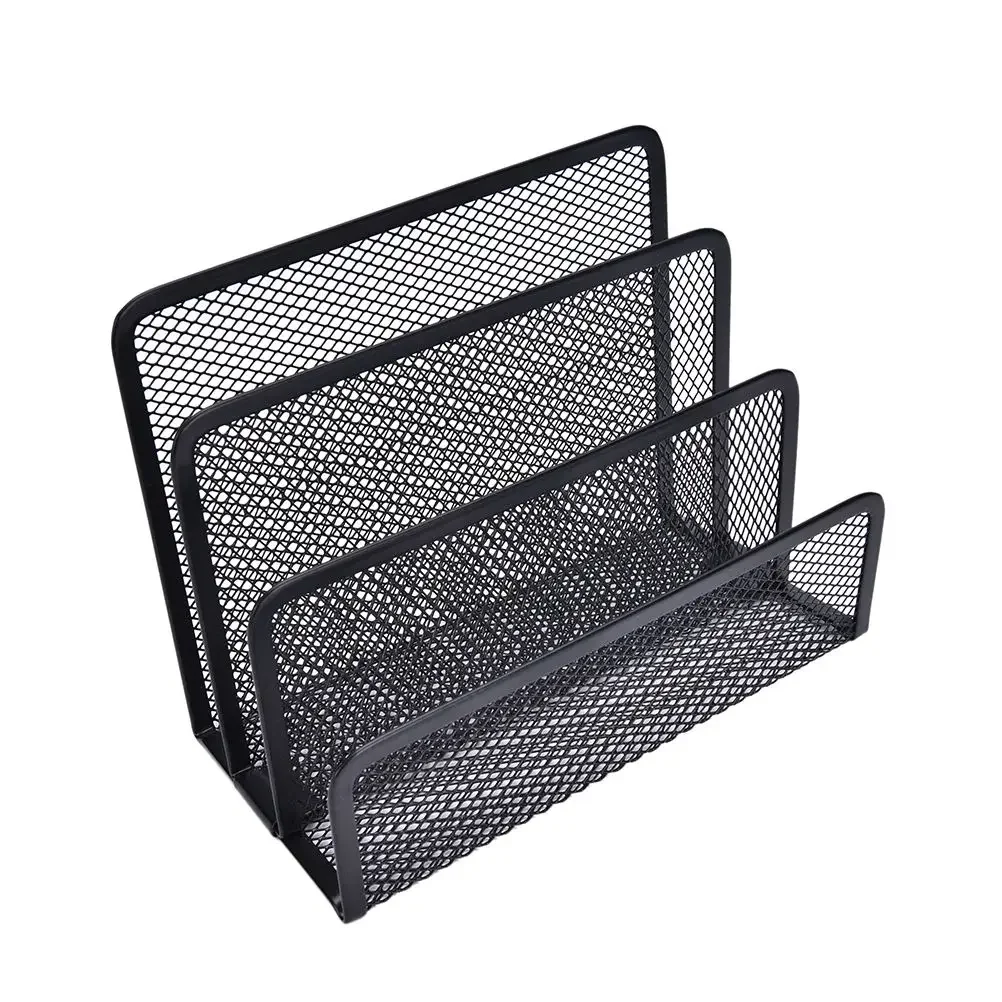 Black Metal Mesh Desk Organizer Desktop Letter Sorter Mail Tray File Organiser Office Book Holder Business Home Bookends