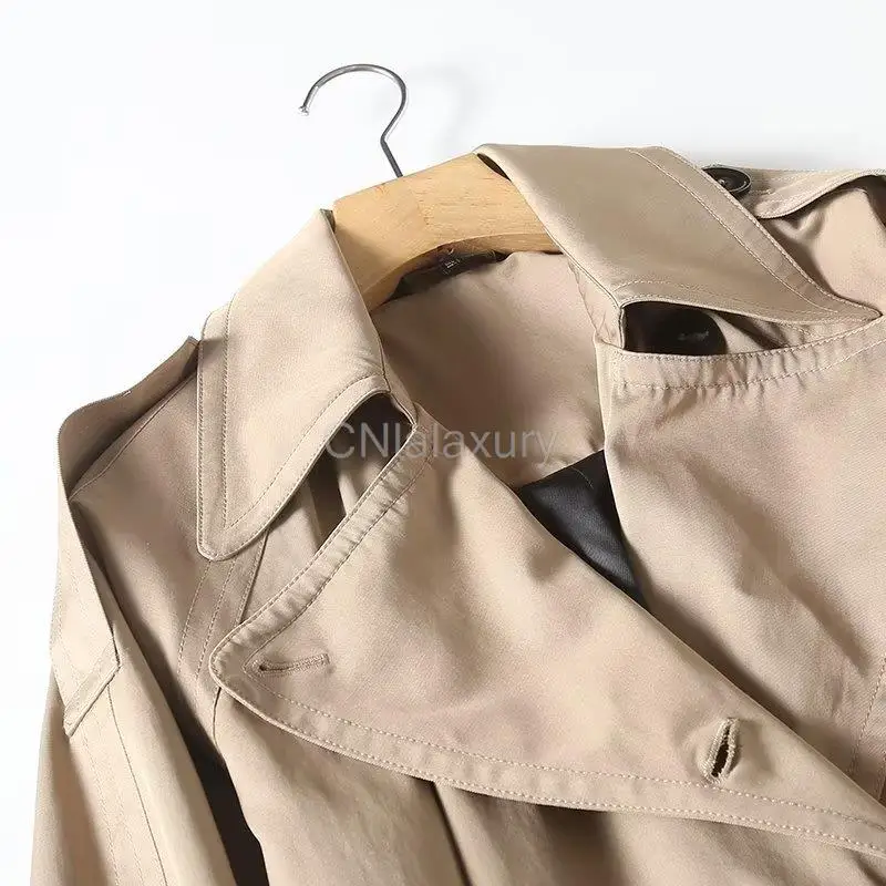 CNlalaxury 2023 Fashion Trench Jackets With Belt Women Elegant Double Breasted Khaki Windbreaker Casual Long OverCoat Streetwear