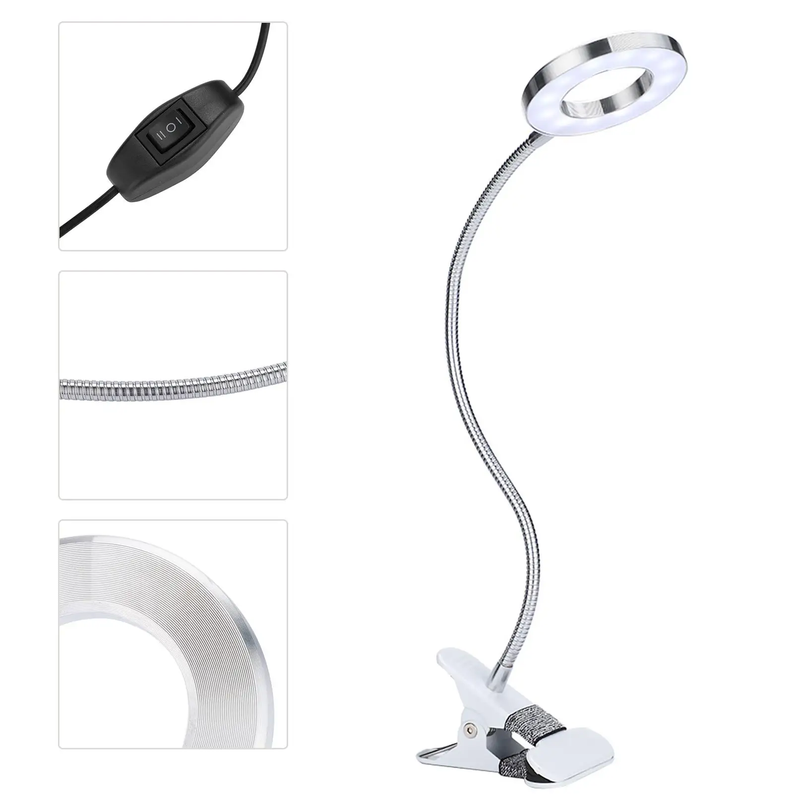 USB Circle LED Desk Lamp for Makeup & Tattoo - 2 Color Clip Light for Eyebrow, Lip, & Nail Art