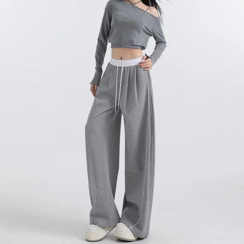 Women Wide Leg Sweatpants High Waist Color Block Joggers Drawstring Baggy Streetwear Casual Fall Sport Trousers