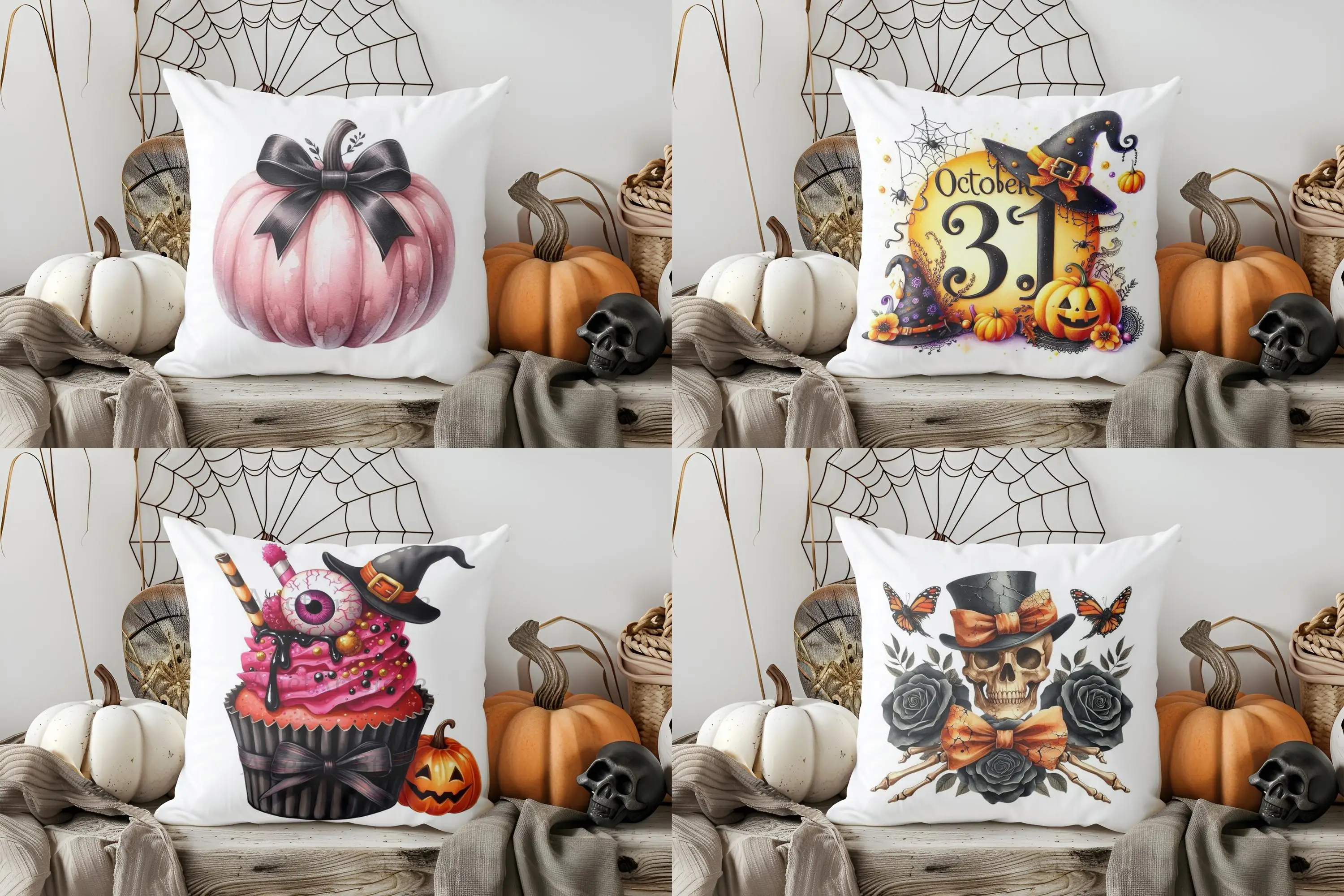 

Home Decor Pink Pumpkin with Bow for Halloween Decor Pattern Cushion Cover Suitable for Sofa Bedroom Car Pillow Cover