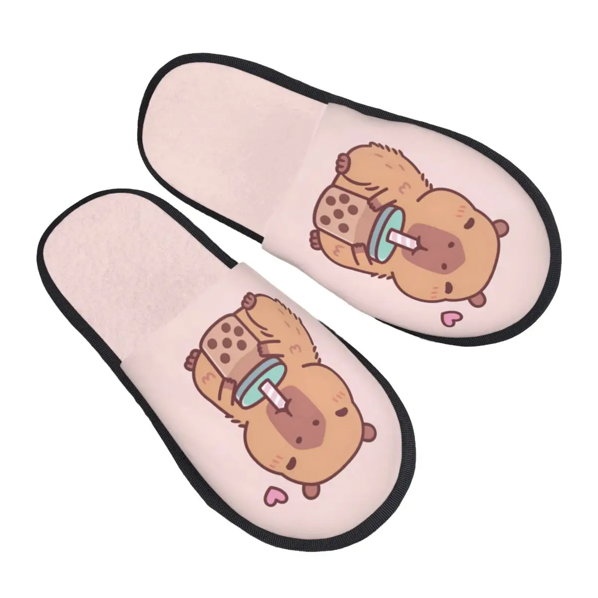 

Custom Cute Capybara Soft Memory Foam House Slippers Women Drinking Bubble Tea Cozy Warm Anti-skid Sole Slipper