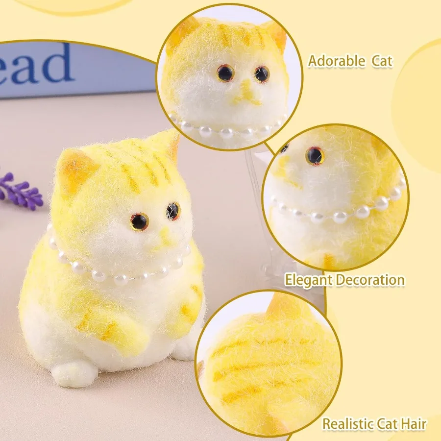 Anboor Small Cat Squishies Toy Soft Golden Shaded Cat Squeeze Stress Relief Toys with Necklace Cute Realistic Animal Sensory Fi
