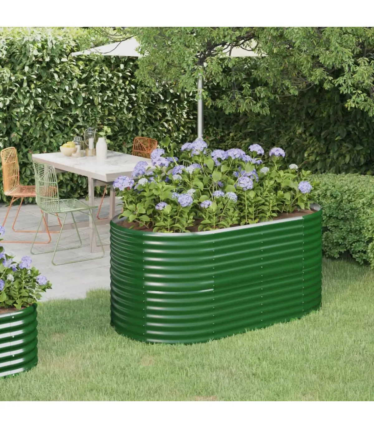 152x80x68cm green powder coated steel planter and planters