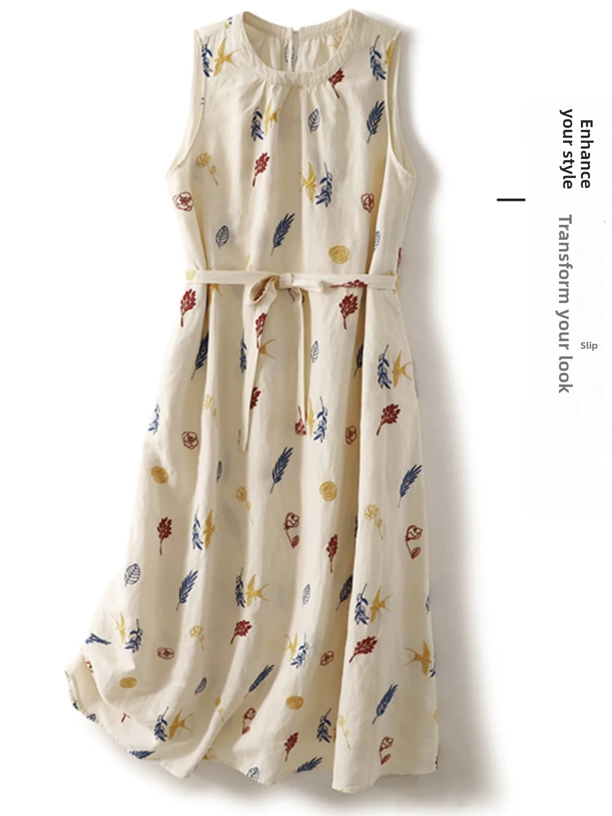 

Художественная хлопково-льняная длинная юбка с цветочным принтом Dr для молодежи, круглая, свободная посадка, тонкая летняя мода