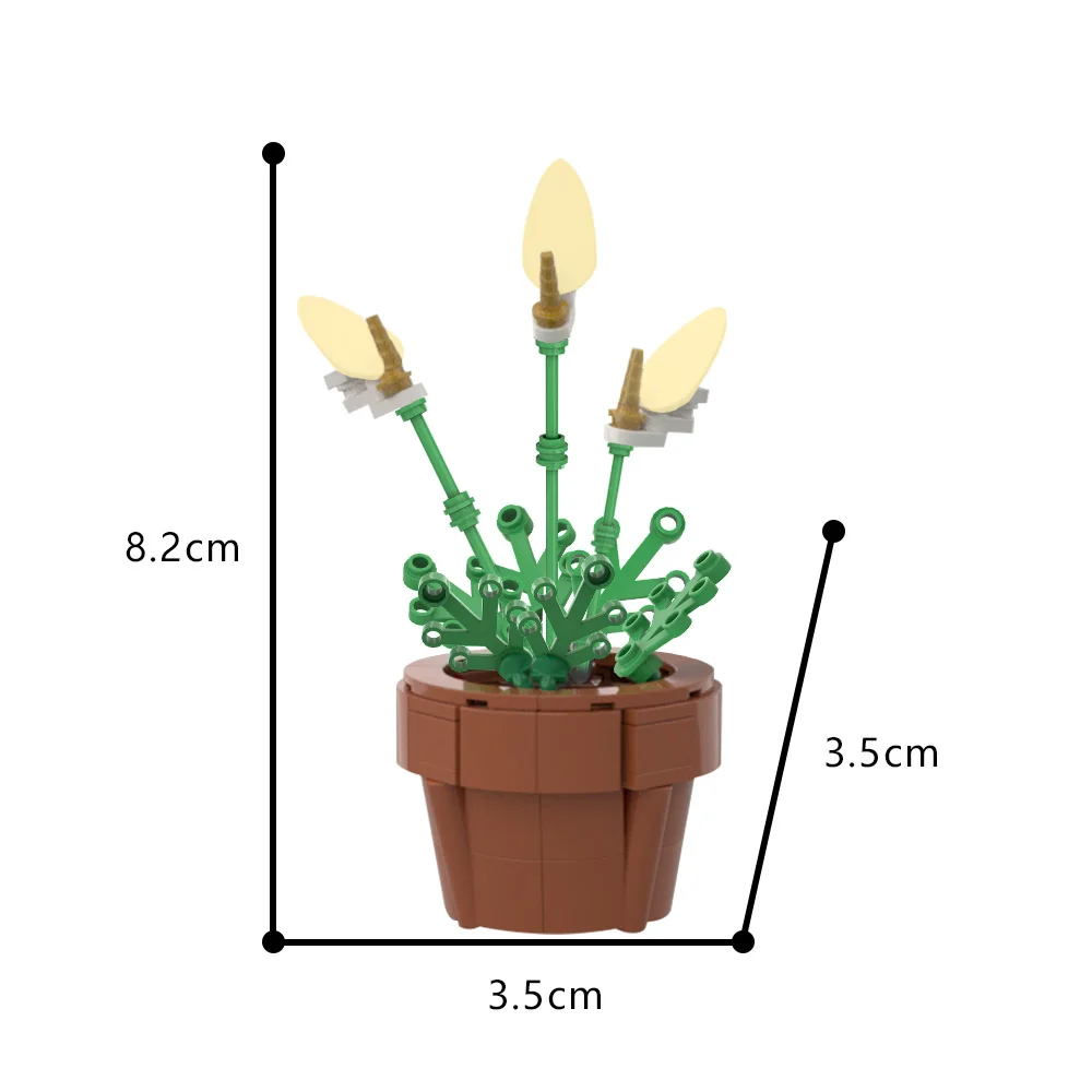 Pot de plante de lys de la paix MOC-177947, modèle de blocs de construction, fleurs de plantes blanches, aide au bouquet de fleurs, briques de lys, jouet cadeau d'anniversaire