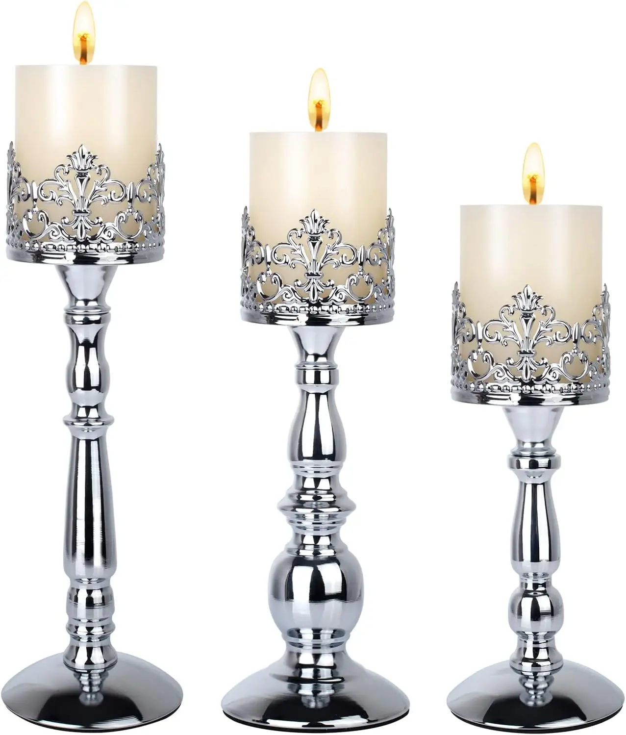 

Candle Holders for Pillar Candles Set of 3 Silver Vintage Tall Candle Holders Decorative Large Table