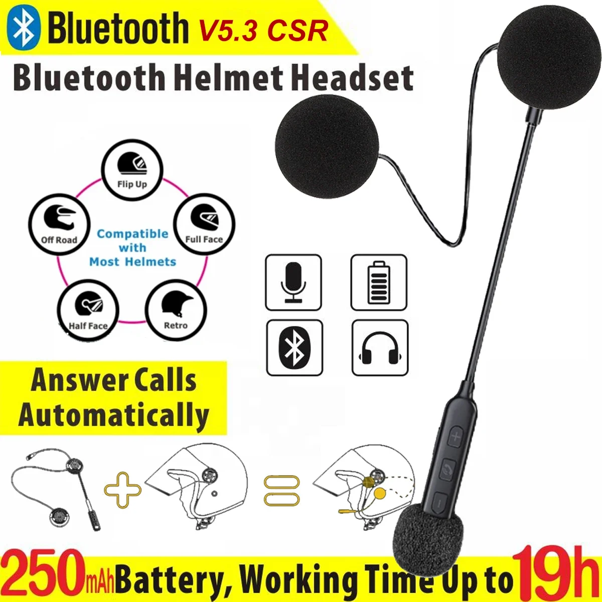 Headset Anti gangguan Bluetooth BT30S, Headset helm sepeda motor, Headphone berkendara, Hands Free, Headset helm sepeda motor