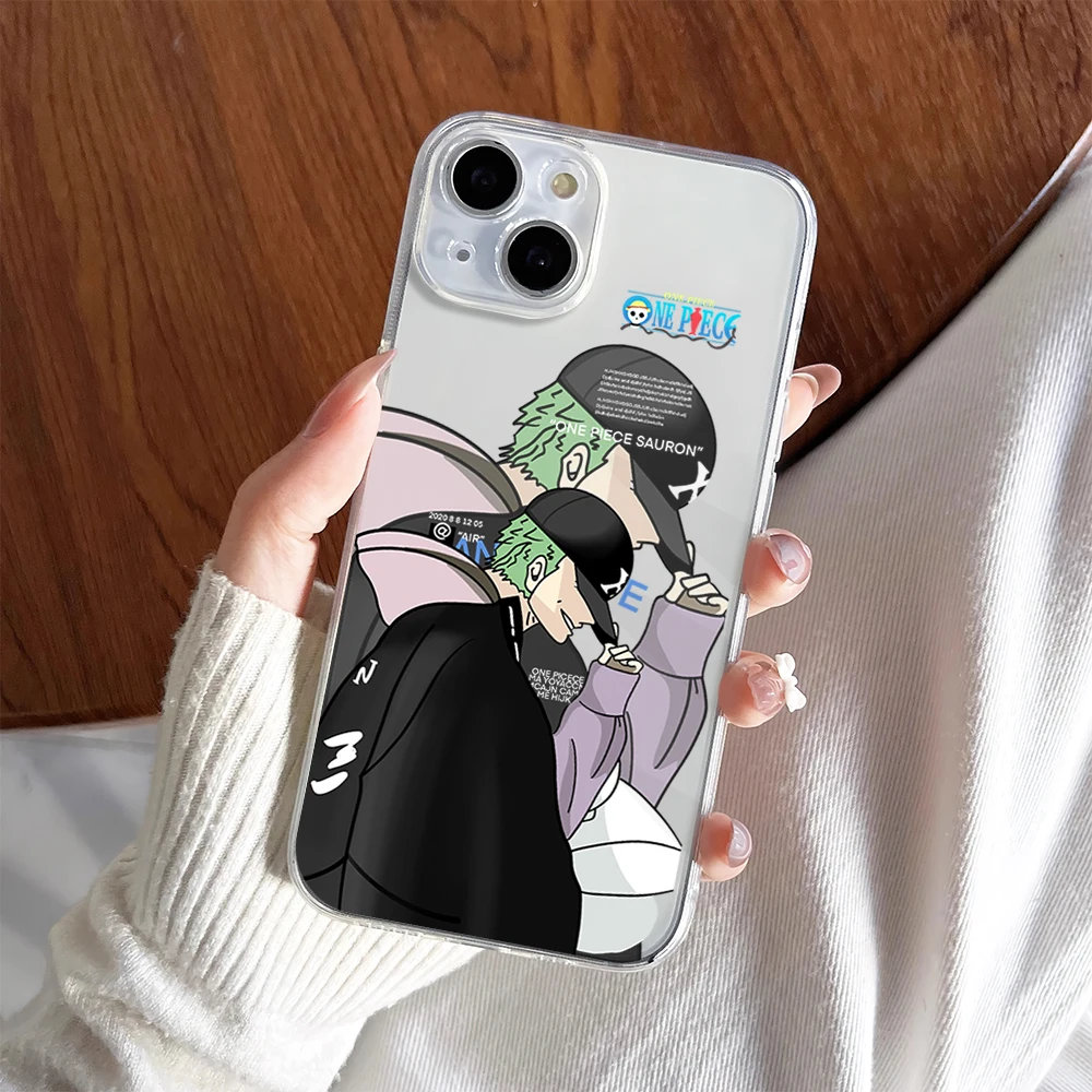 Anime O-One-P-Piece Cool R-Roronoa Zoro Logo Phone Case For iPhone 11 13 16 15 14 12 Pro Max Plus Clear Transparent Soft Shell