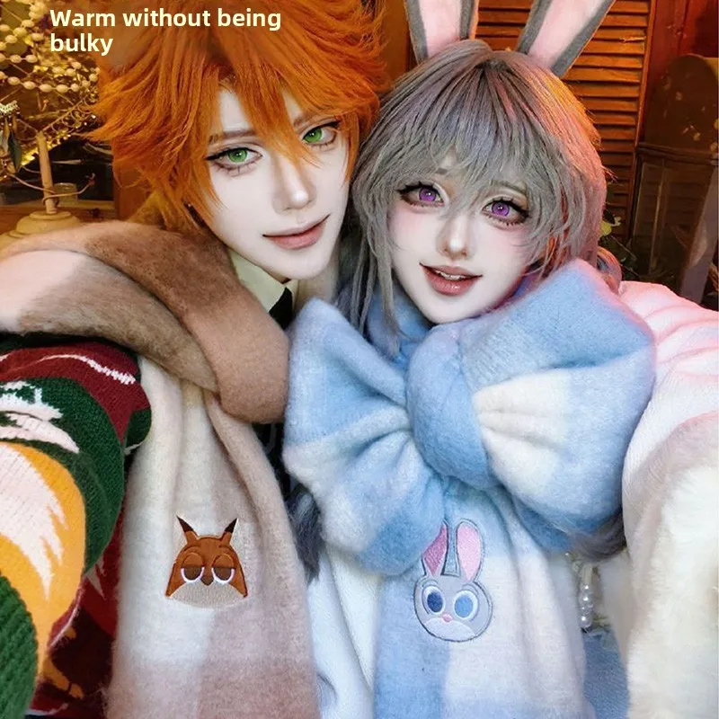 

Disney Zootopia Judy Nick Cute Warm Knit Scarf Thickened Stripes Plaid Design Kawaii Versatile Fall/Winter Holiday Birthday Gift