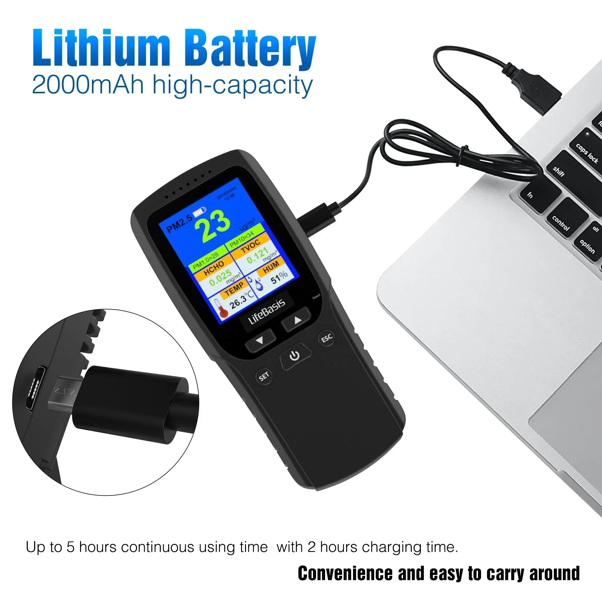 manufacture Indoor Air Quality Monitor Detector Accurate Testing CO2 Formaldehyde PM2.5/PM1.0/PM10 Air Quality