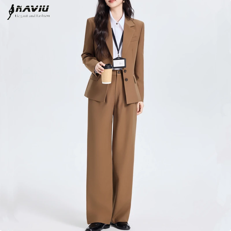 

Элегантный повседневный костюм NAVIU: женский комплект из пиджака с длинным рукавом и брюк, однобортный, для офиса, из двух предметов
