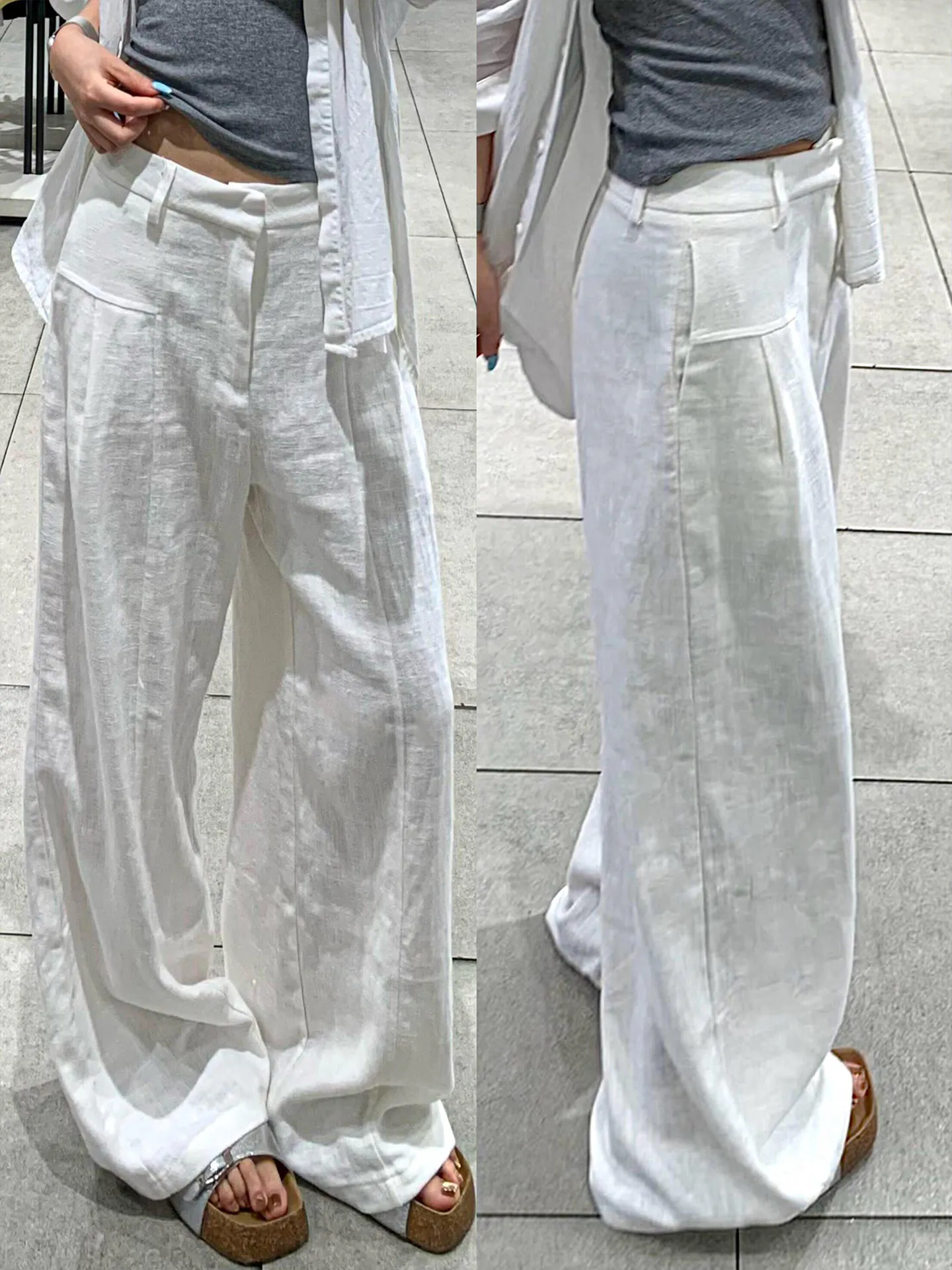 

High Waist Straight Leg Cotton Linen Wide Leg Pants Women's Spring Thin Slimming Korean Sle Casual Trousers Breathable