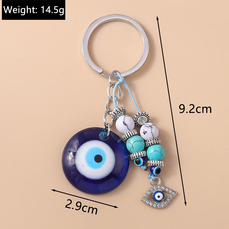 Modischer Schlüsselanhänger mit Bösem Auge und Mond für Autoschlüssel, Damen- und Herren-Handtaschenanhänger, Schlüsselringe, Accessoires, DIY-Schmuck, Geschenke – Detail 1