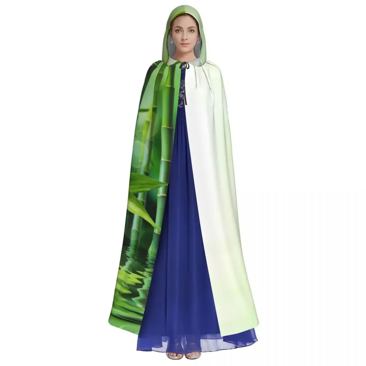 Bamboo Stalks Reflection On Water Blurs Freshness Japanese Nature Hooded Polyester Unisex Witch Cape Costume Accessory