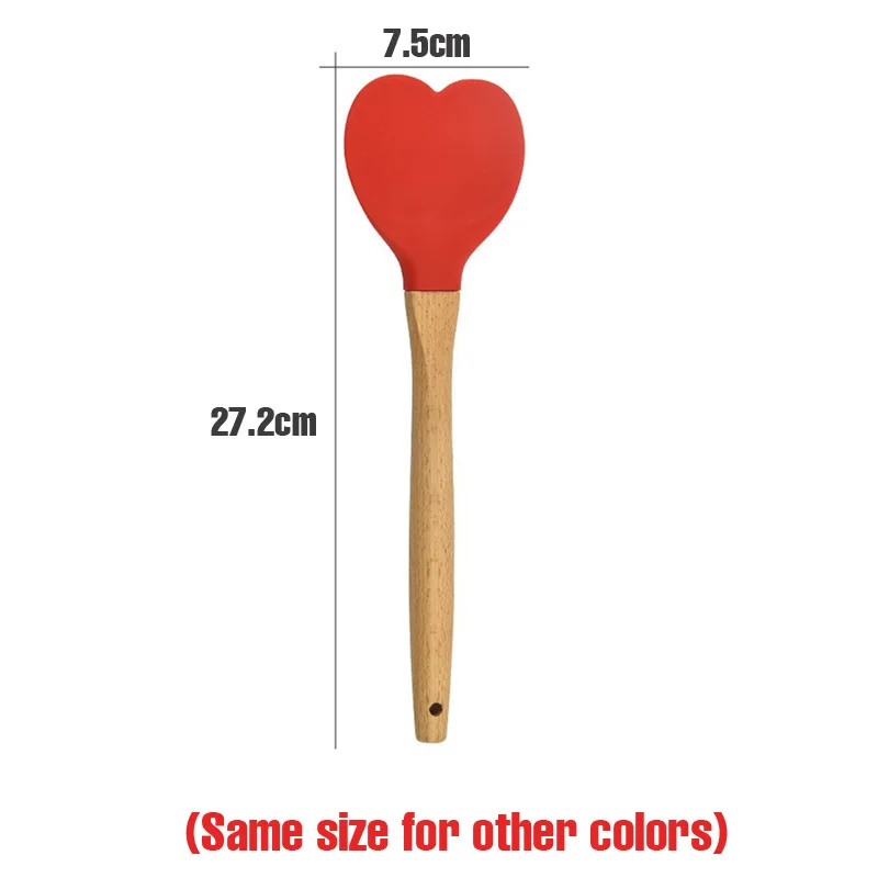 Silicone Cooking Spoon Heart Shape Beech wood Kitchen Tools Stirring Mixing Ladle Wooden Handle Heat Resistant for Lover or Wife