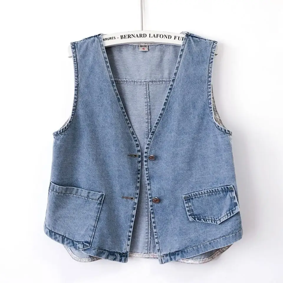 

Womens Denim Vest Double Pocketed Waistcoat