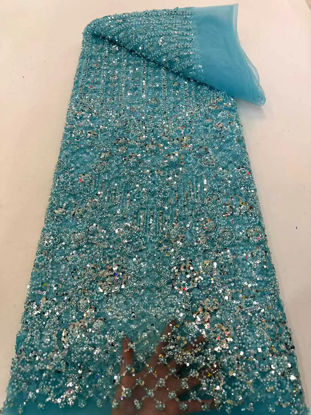 

2026 Luxury High Quality Dubai Sequence Mesh Material Royal Bridal Elegant Beaded Lace Fabric For Wedding Dresses
