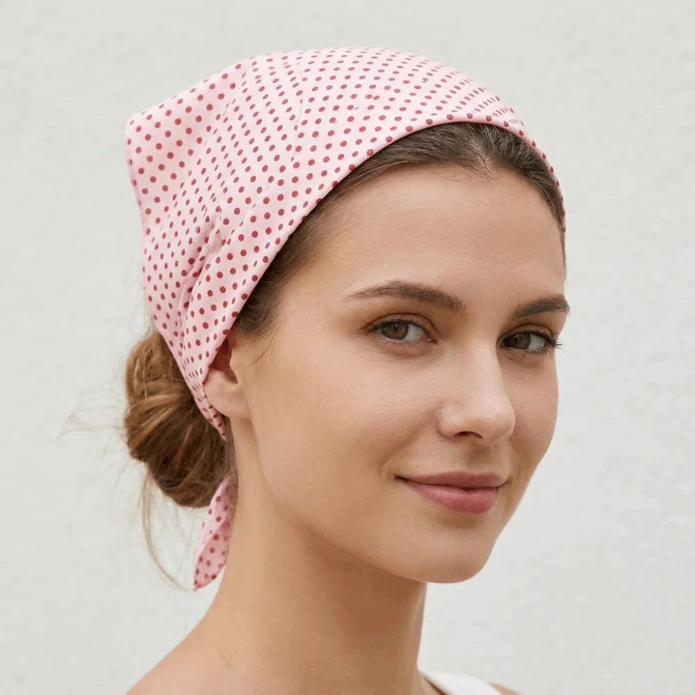 

Stacked Wear Solid Color Polka Dots Triangle Scarf Polyester Thin Bandana Wrist Hair Tie Lightweight Foulard Hair Band Women
