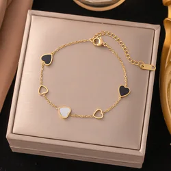 316L Stainless Steel New Fashion Upscale Jewelry Embed Natural Seashells Love Heart Shape Charm Chain Bracelets Bangle For Women