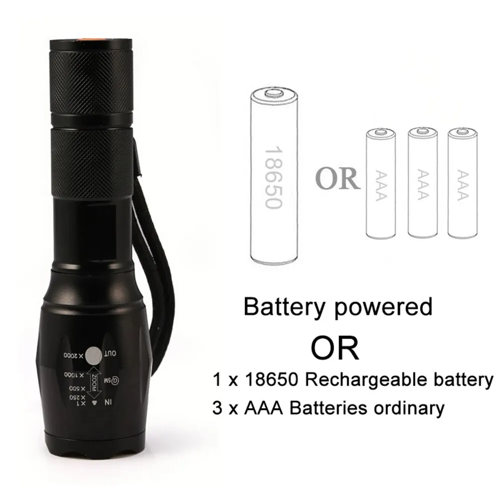 High Power Led Zaklampen Camping Fakkel 5 Verlichtingsmodi Aluminium Zoombaar Licht Waterdicht Materiaal Gebruik 3 Aaa Batterijen