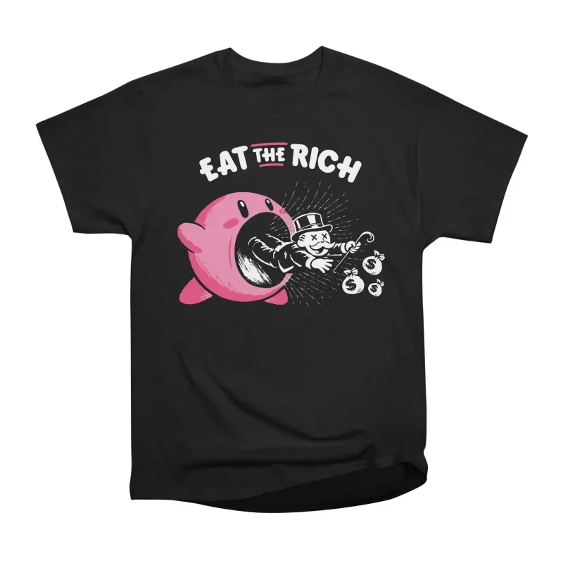Niche Fun T-Shirt „Eat The Rich“ mit satirischem Monopoly-Print, kurzärmliges Paar-Set aus reiner Baumwolle – Detail 4
