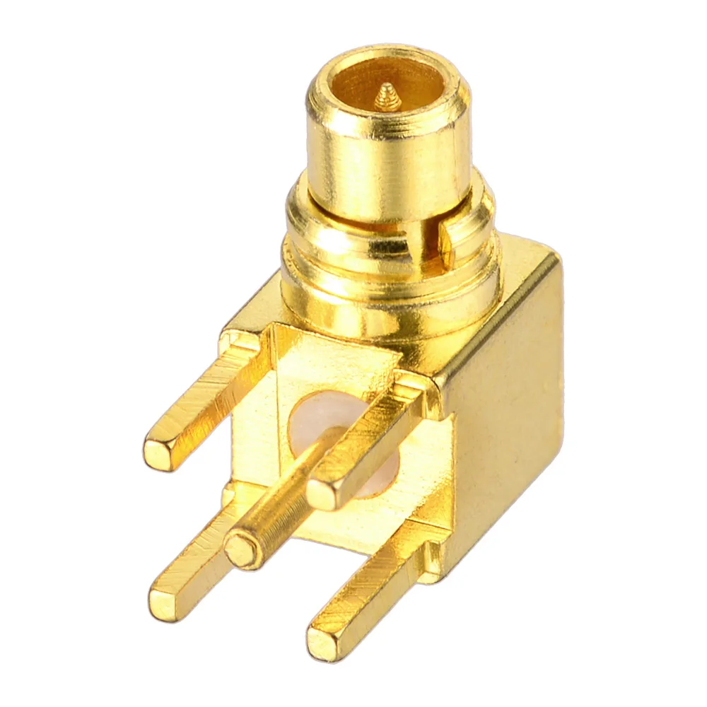 Conector Coaxial RF chapado en oro Superbat 50 ohm MMCX macho, ángulo recto, agujero pasante, montaje en PCB