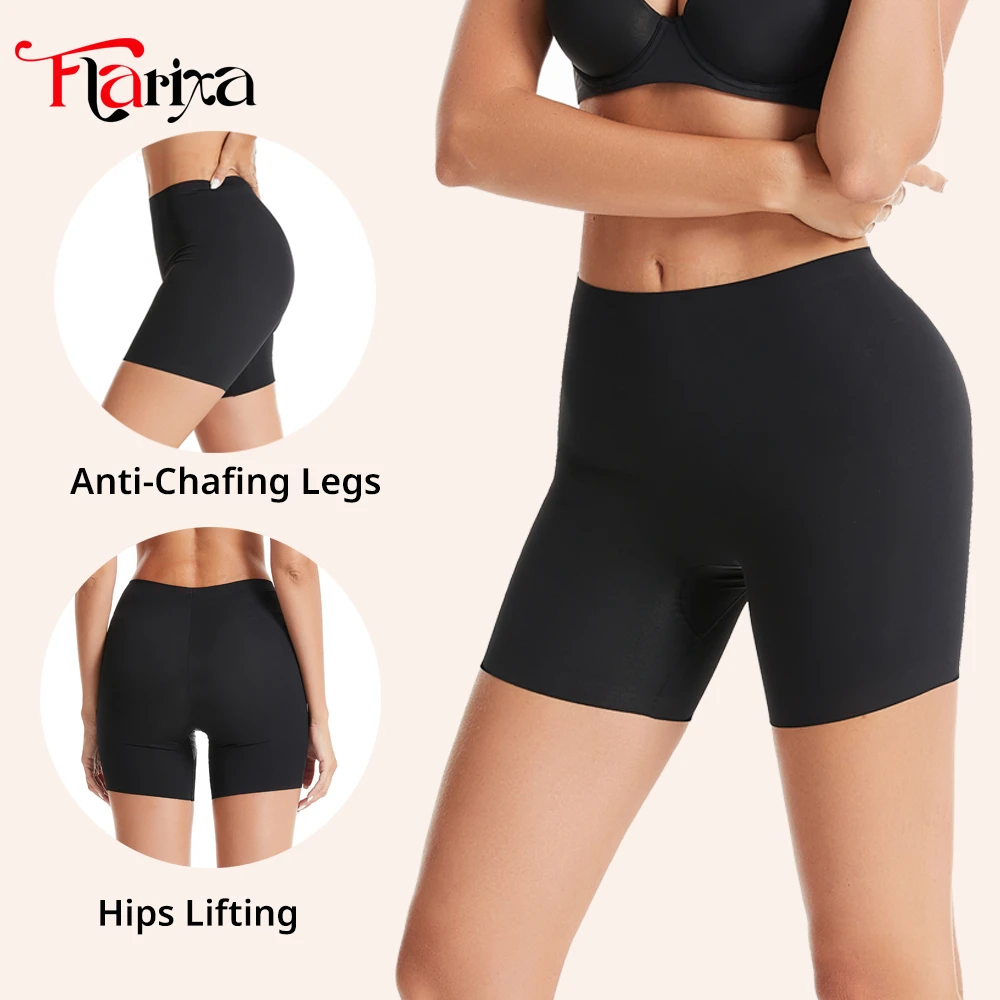 Flarixa Seamless High Waist Slip Shorts Women Stretch Boyshorts Panites Underwear Protective Pants Under Skirt Dress Hips Lfting