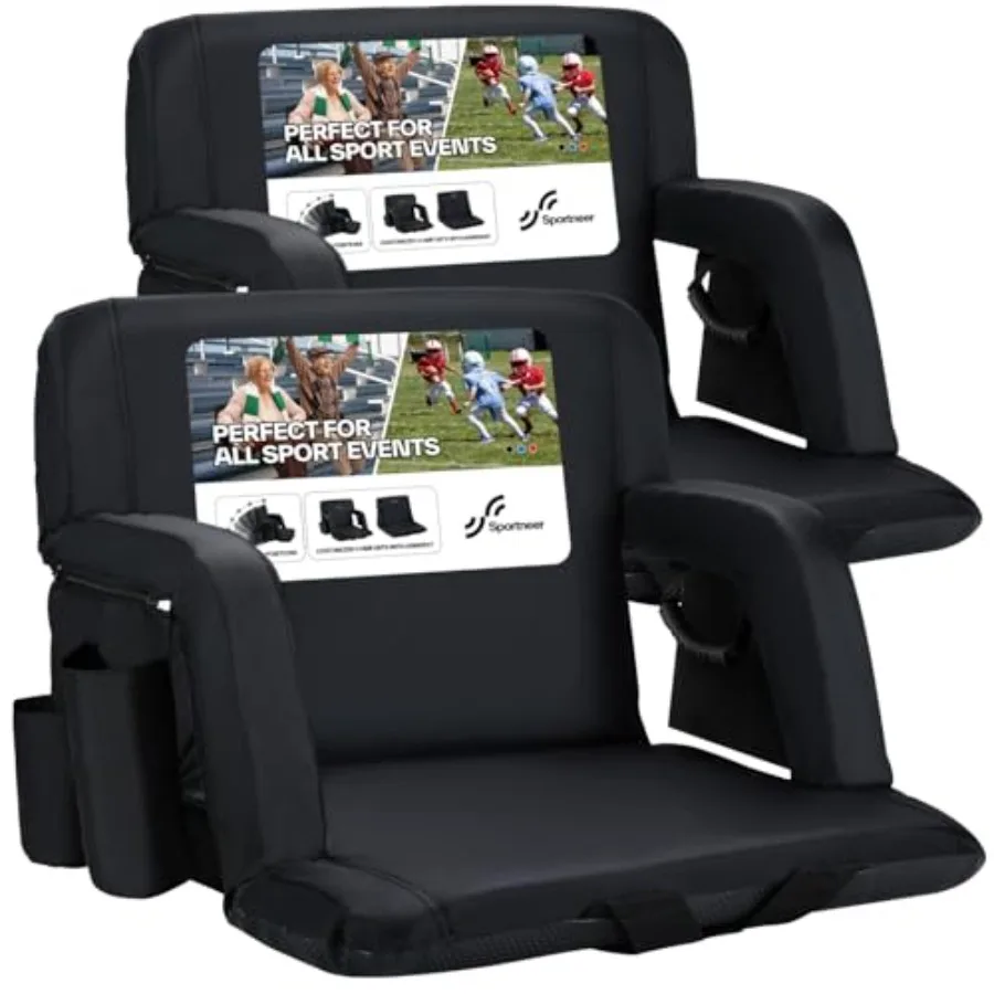 

Stadium Seats with Back Support: 2.5'' Thick Comfy Cushion 6 Adjustable Angle Bleacher Seat with Armrest - 2 Large Pockets 2 Cu