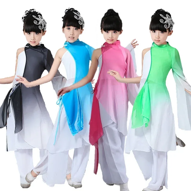 Filles yangko danse nouveaux vêtements pour enfants costume scène costumes encre danse classique costumes enfants seul fan danse