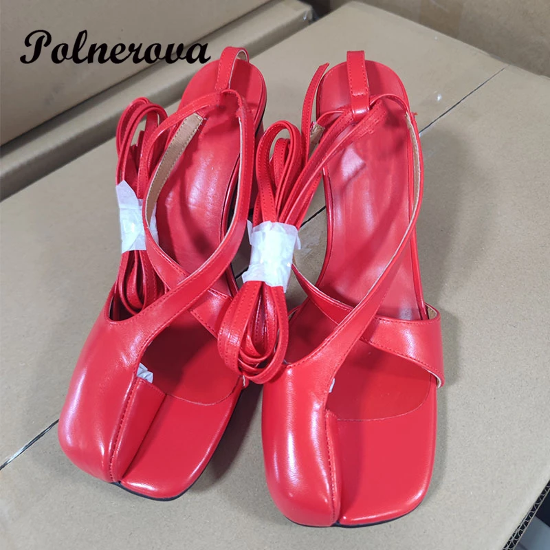 Pink Round Toe Thick Heel Toe Sandals for Women High Heel Cross Strap Large Size Hollow Sandal Sandalias De Mujer Verano 2024