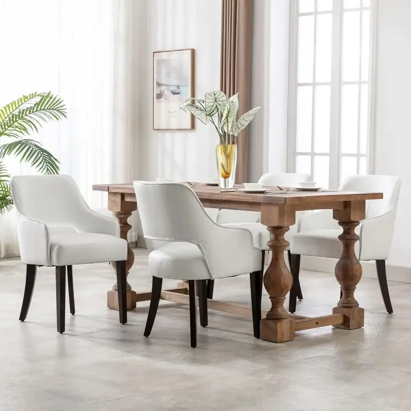 

Dining Chairs Set of 4, White PU Leather Upholstered Side Chairs, Wood Accent Chair for Living Room, Bedroom, Restaurant