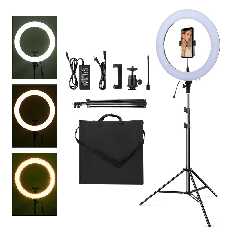 18 inch Ring Light With Tripod 200 cm Warm White Selfie Video Makeup Ring Kit With Phone Holder Light For Studio/Beauty Shoot